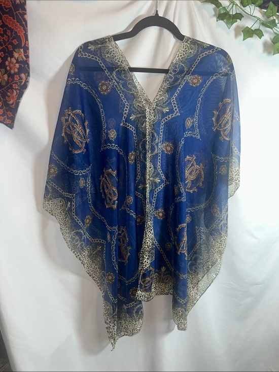 Source Unknown Accessories - Source Unknown Royal Blue Sheer Kimono with Gold Chain Print